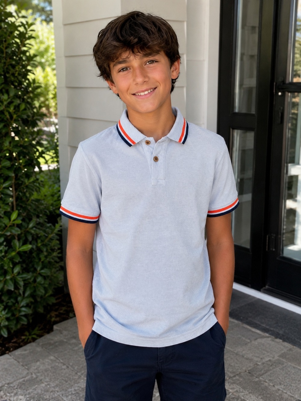 Tailor Vintage Light Blue Polo with Navy & Orange Trim